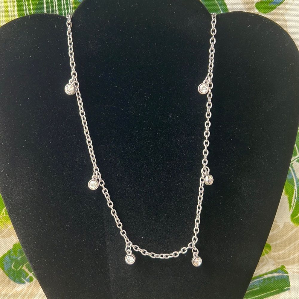 Handcrafted Silver Tone Necklace w/ Clear Stone Charms
